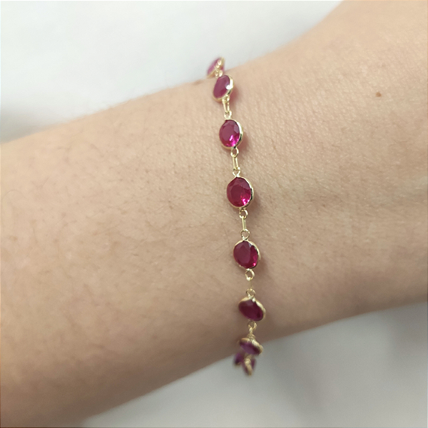 Pulseira Ouro 18k com Pedras Vermelhas