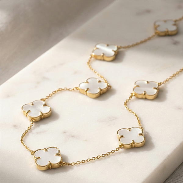 Colar Ouro 18k com 9 Trevos Madrepérola