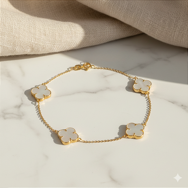 Pulseira 4 Trevos Madrepérola em Ouro 18k