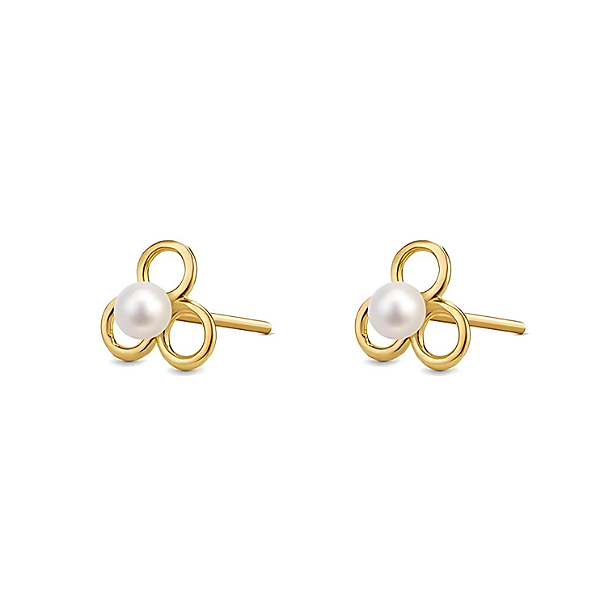 Brinco Ouro 18k Flor Pérola Redonda 3mm - Infantil