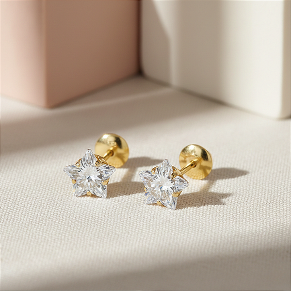 Brinco Ouro 18k Estrela 5mm Branca