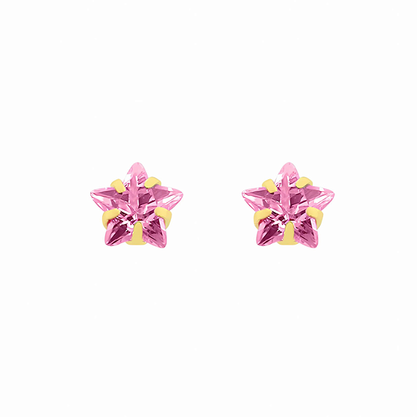 Brinco Ouro 18k Estrela 4mm Rosa - Infantil