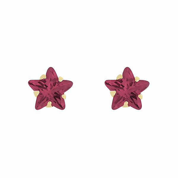Brinco Ouro 18k Estrela 4mm Vermelha - Infantil