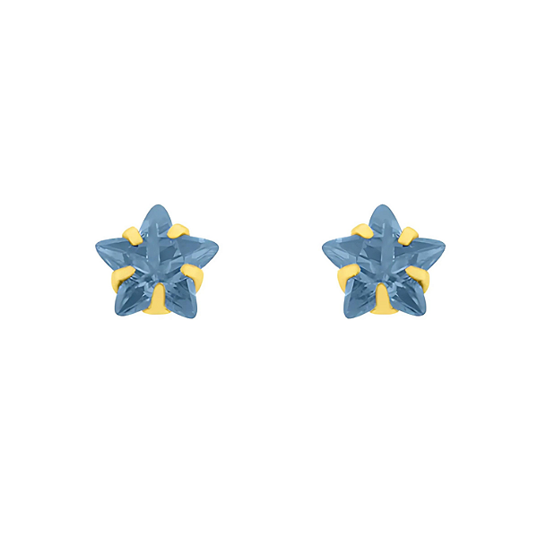 Brinco Ouro 18k Estrela 4mm Azul - Infantil