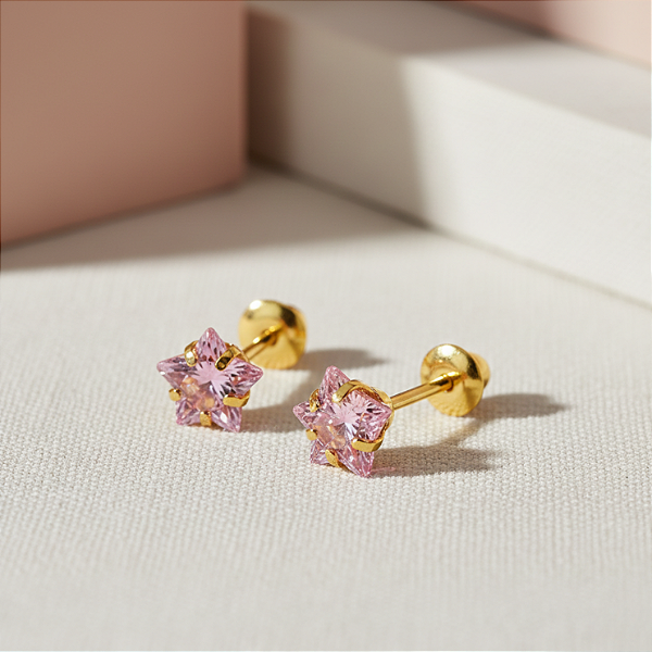 Brinco Ouro 18k Estrela 5mm Rosa