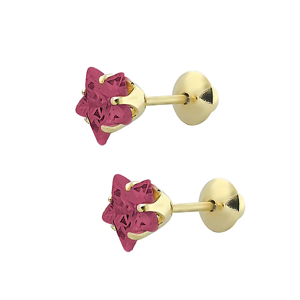 Brinco Ouro 18k Estrela 5mm Vermelha - Infantil