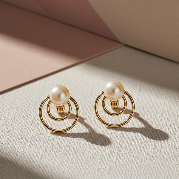 Brinco Ouro 18k Circle Pérola Redonda 3mm