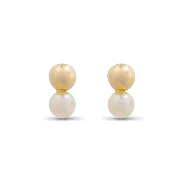 Brinco Ouro 18k Gêmeos Bolinha com Pérola 2,5mm - Infantil