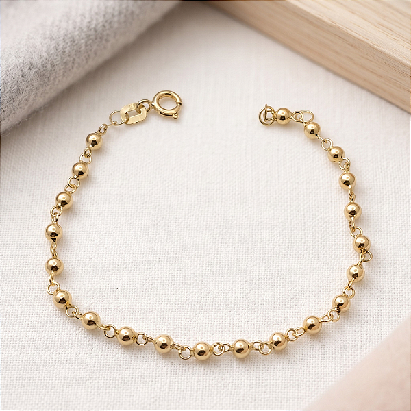 Pulseira Ouro 18k Bolinhas Juntinhas - Infantil