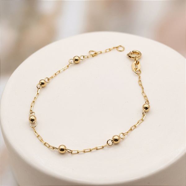 Pulseira Ouro 18k Bolinhas Espaçadas - Infantil