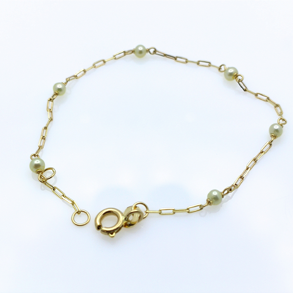 Pulseira Ouro 18k Pérolas Espaçadas - Infantil