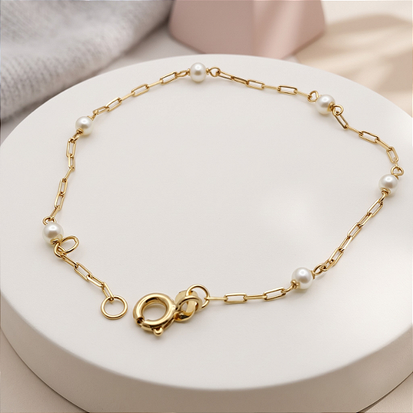Pulseira Ouro 18k Pérolas Espaçadas - Infantil