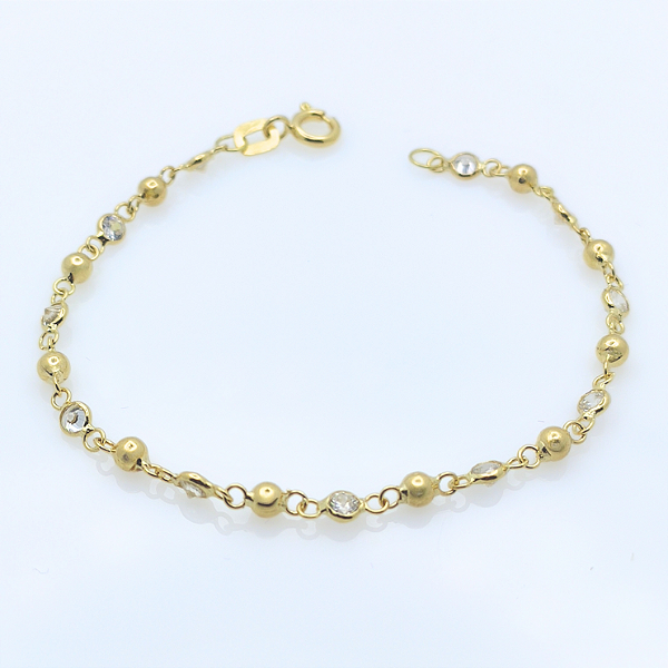 Pulseira Ouro 18k Bolinhas com Pedrinhas Juntinhas - Infantil