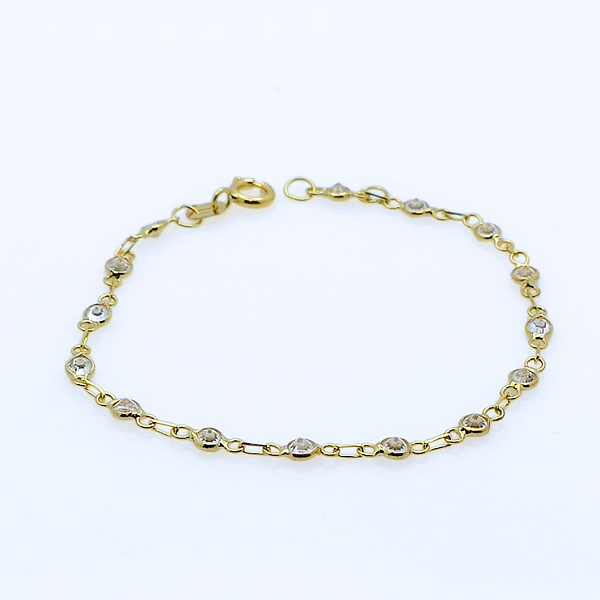Pulseira Ouro 18k Pedrinhas Brancas Juntinhas - Infantil