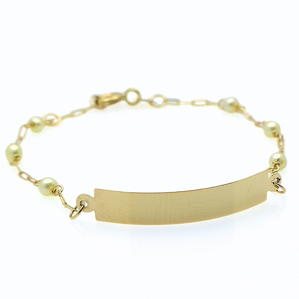 Pulseira Ouro 18k Chapinha com Pérolas Naturais Espaçadas - Infantil Personalizado