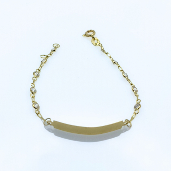 Pulseira Ouro 18k Chapinha com Pedrinhas Juntinhas - Infantil Personalizado