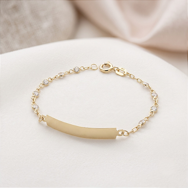 Pulseira Ouro 18k Chapinha com Pedrinhas Juntinhas - Infantil Personalizado