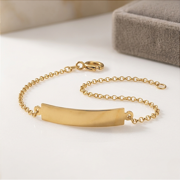 Pulseira Ouro 18k Chapinha Corrente Elo Português - Infantil Personalizado
