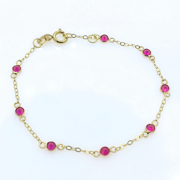 Pulseira Ouro 18k Pedrinhas Vermelhas Espaçadas - Infantil