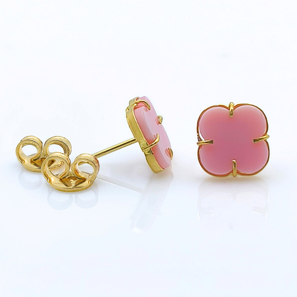 Brinco Ouro 18k Trevo Madrepérola Rosa