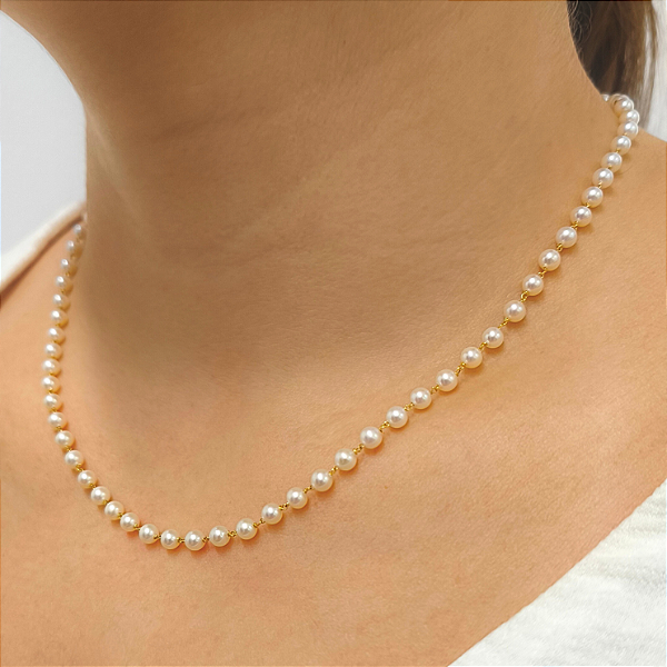 Colar Ouro 18k Pérolas Naturais Juntas