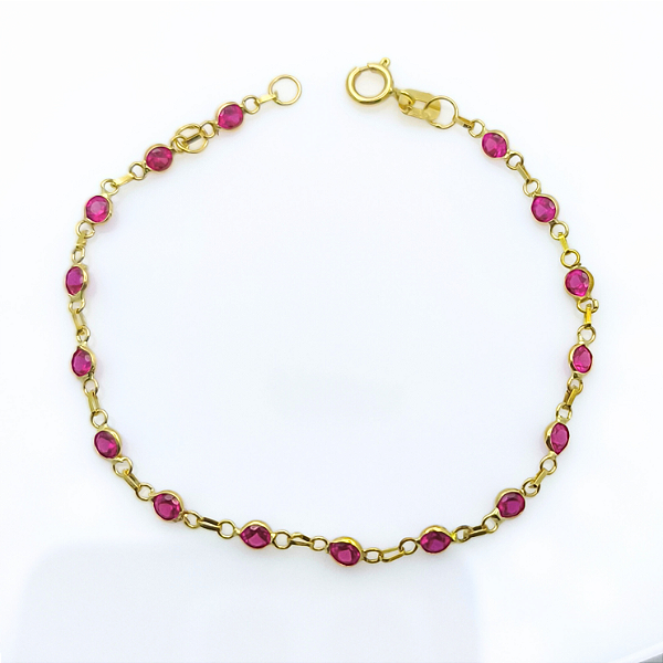 Pulseira Ouro 18k Pedrinhas Vermelhas Juntinhas  - Infantil