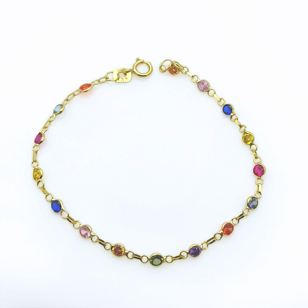 Pulseira Ouro 18k Pedrinhas Coloridas Juntinhas  - Infantil