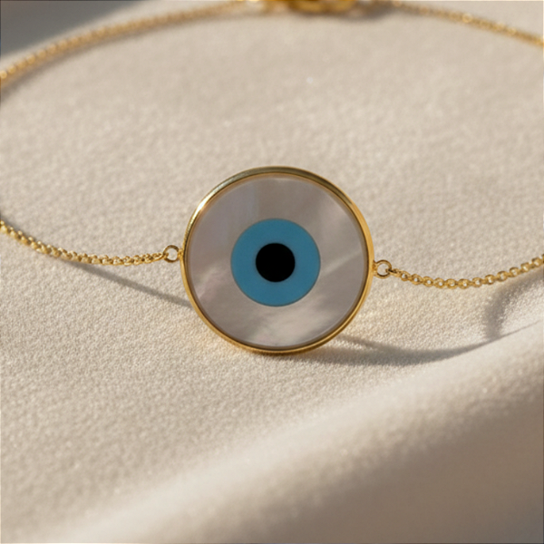 Pulseira Ouro 18k Olho Grego 20mm Central