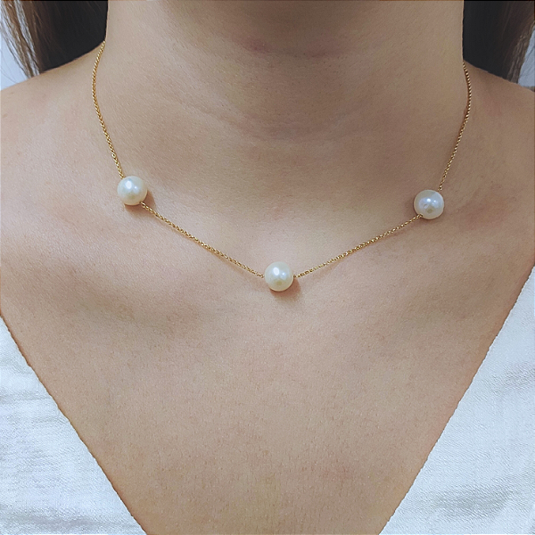 Colar Ouro 18k Trindade Pérolas Naturais