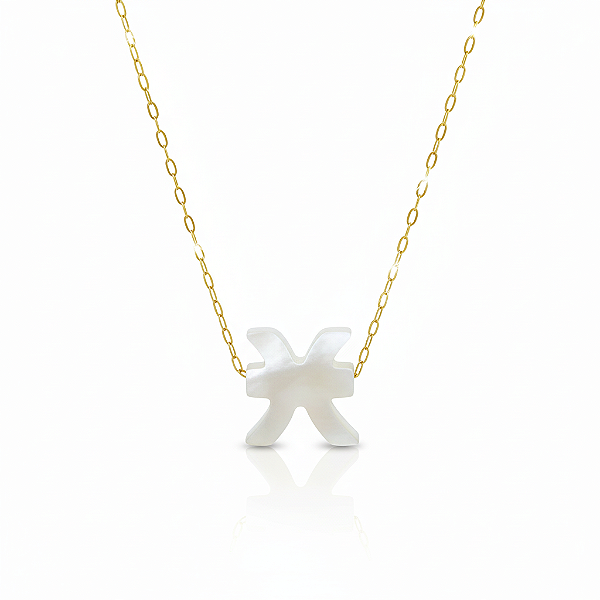 Colar Ouro 18k Signo Peixes Madrepérola na Corrente Zeta