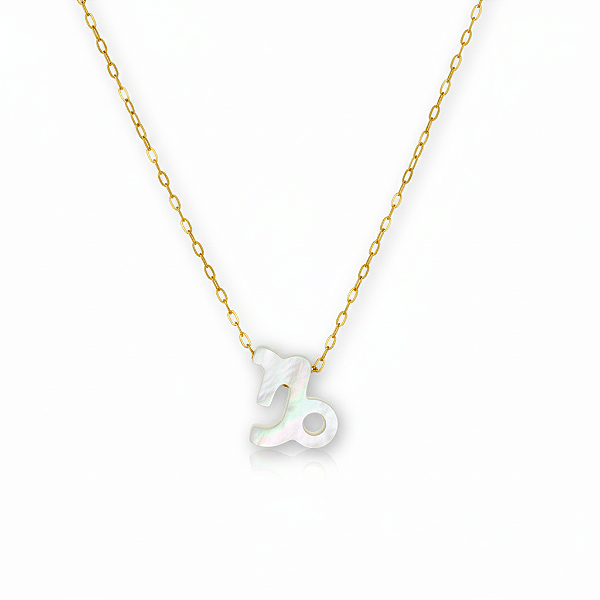 Colar Ouro 18k Signo Capricórnio Madrepérola na Corrente Zeta