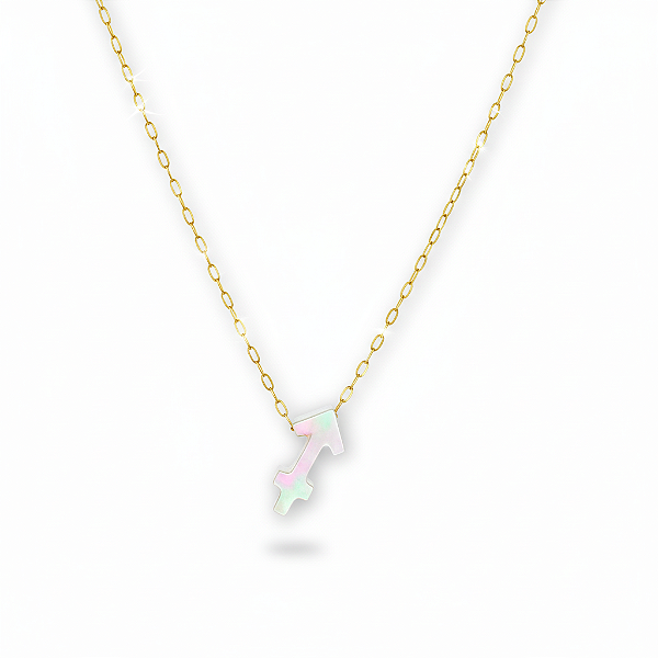 Colar Ouro 18k Signo Sagitário Madrepérola na Corrente Zeta