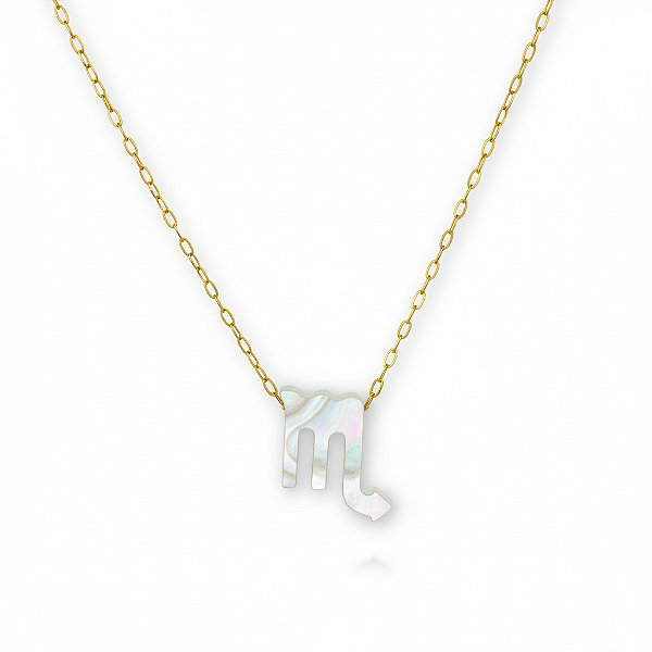 Colar Ouro 18k Signo Escorpião Madrepérola na Corrente Zeta