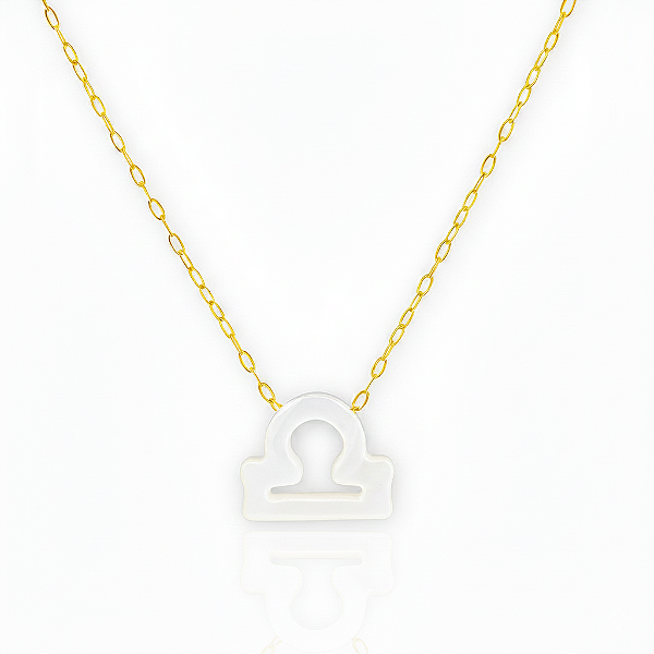 Colar Ouro 18k Signo Libra Madrepérola na Corrente Zeta