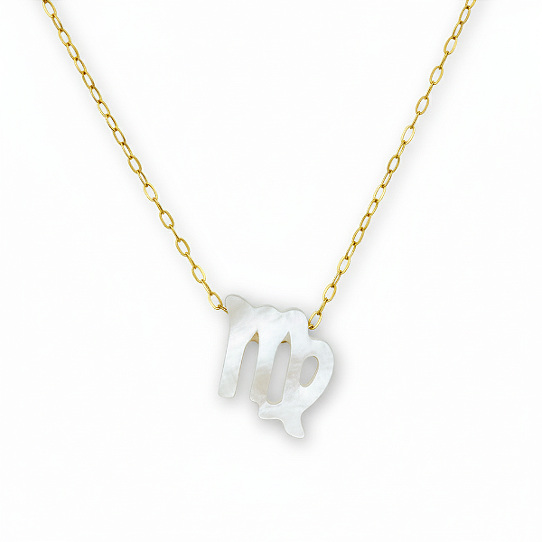 Colar Ouro 18k Signo Virgem Madrepérola na Corrente Zeta