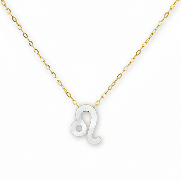 Colar Ouro 18k Signo Leão Madrepérola na Corrente Zeta