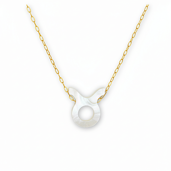 Colar Ouro 18k Signo Touro Madrepérola na Corrente Zeta