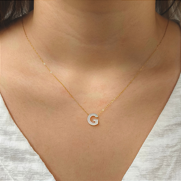 Colar Ouro 18k Letra "G" Madrepérola na Corrente Zeta