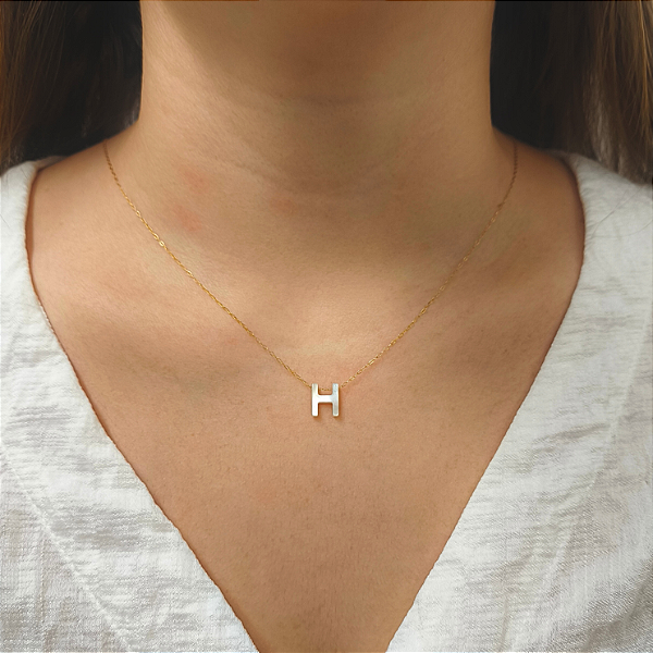 Colar Ouro 18k Letra "H" Madrepérola na Corrente Zeta