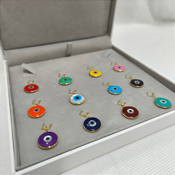 Kit com 12 Pingentes Olho Grego 15mm Ouro 18k