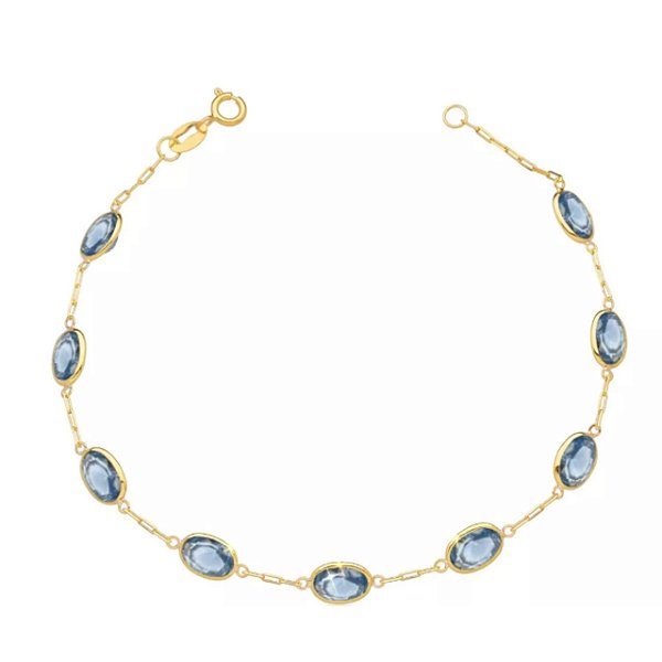 Pulseira Ouro 18k Oval Azul Claro Espaçada