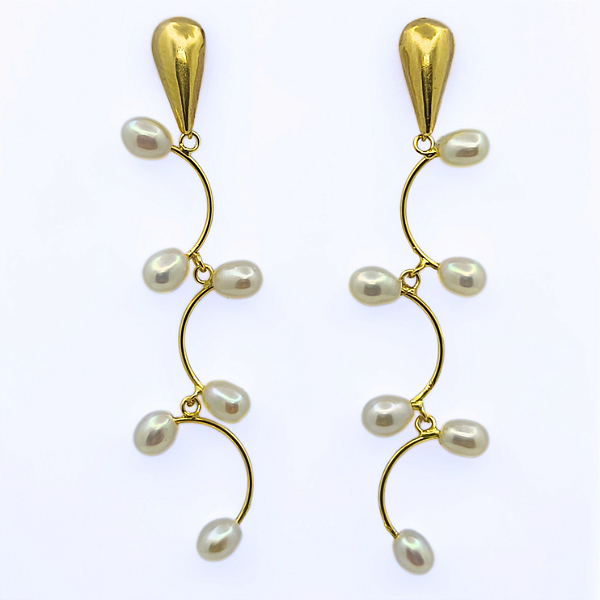 Brinco Zig-Zag Ouro 18k com Pérolas Naturais