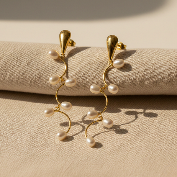 Brinco Zig-Zag Ouro 18k com Pérolas Naturais