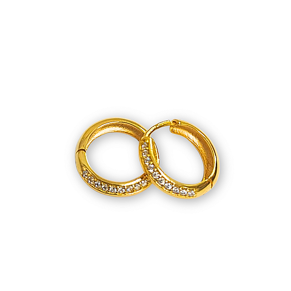 Brinco Argola Pequena Cravejada em Ouro 18k