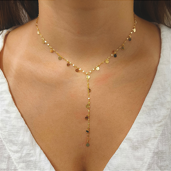 Colar Gravata Medalhas Circulares em Ouro 18k