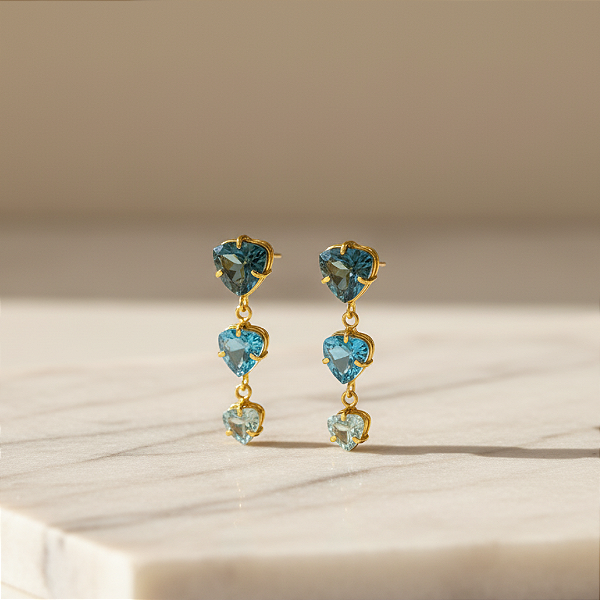 Brinco Três Trilhão Ouro 18k com Topázios Naturais