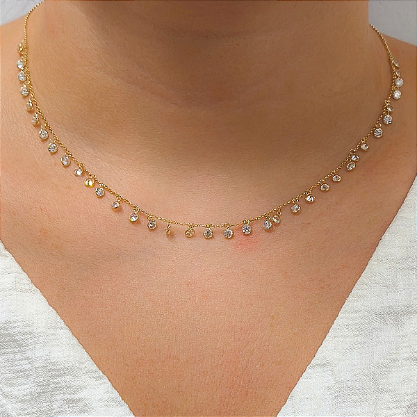 Colar Ouro 18k Pedras Pendentes