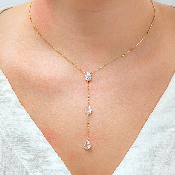Colar Gravata Gotas Celestiais em Ouro 18k