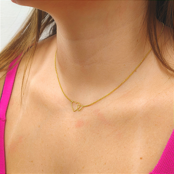 Colar Heart Charms Ouro 18k