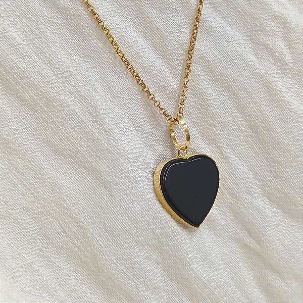 Pingente Ouro 18K Coração Ônix 10mm